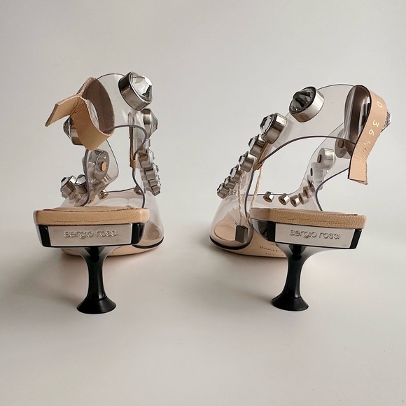 ✨New SERGIO ROSSI Crystal Clear PVC Transparent Slingback Kitten Pumps Size 36.5 - Picture 9 of 12